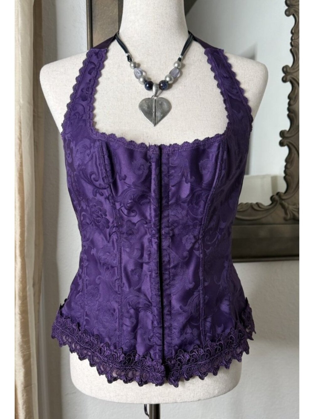 Fredricks of Hollywood VTG Y2K Halter Corset 38 Bustier Brocade Boned festival